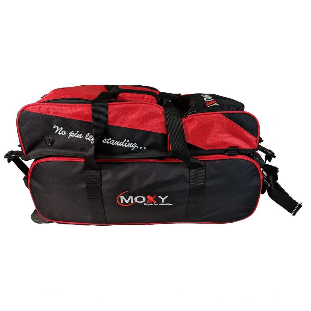 Moxy Premium Slim Triple Bowling Bag w/ Shoe Pouch- Red/Black